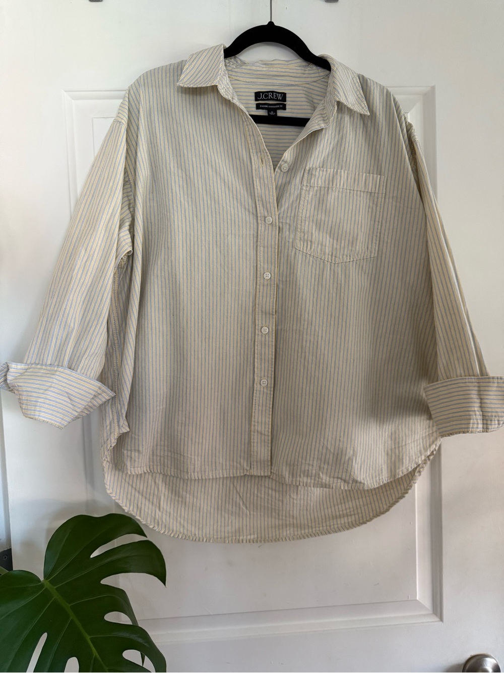 J. Crew Cream Button Down Shirt with Light Blue Pinstripes